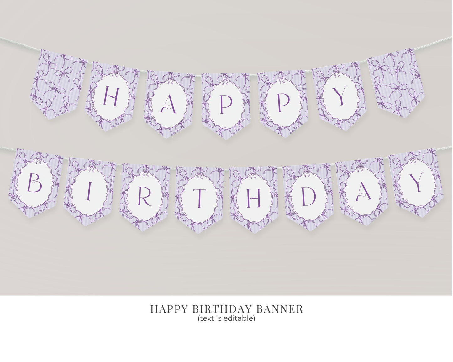 Purple Coquette Bow First Birthday Bundle Template, Editable Lavender Birthday Kit, Fancy Printable Hand-Drawn Bows, Digital Download WP1063