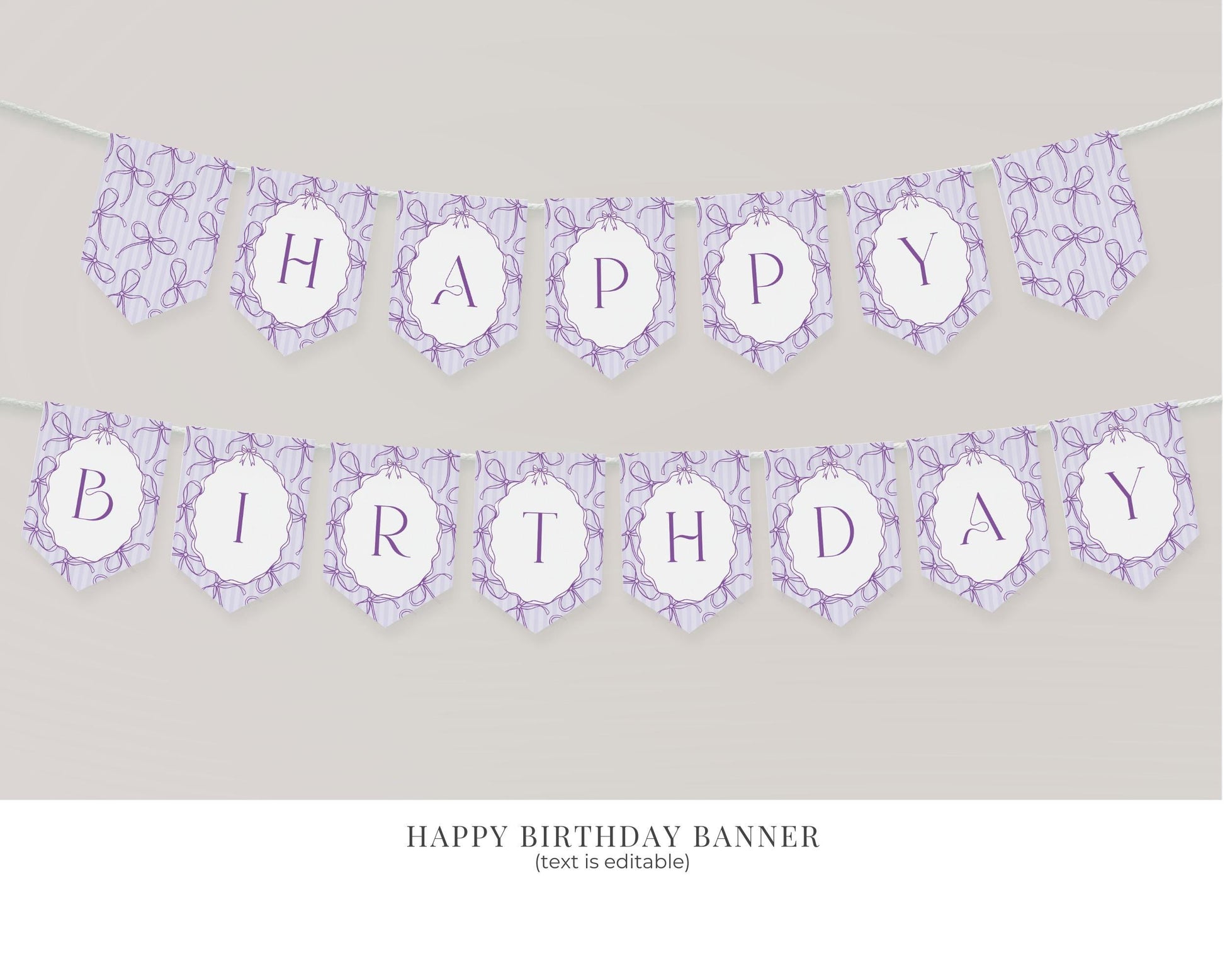 Purple Coquette Bow First Birthday Bundle Template, Editable Lavender Birthday Kit, Fancy Printable Hand-Drawn Bows, Digital Download WP1063