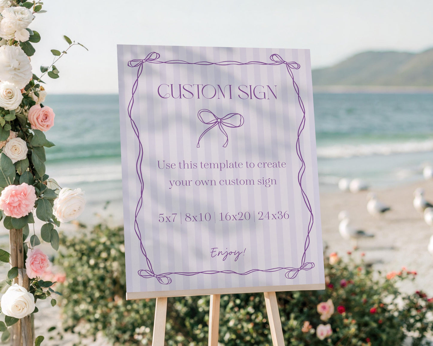 Purple Coquette Bow Custom Sign Template, Editable Lavender Baby Shower, Printable Tying the Knot Bridal Shower, Fancy Birthday Kit WP1063