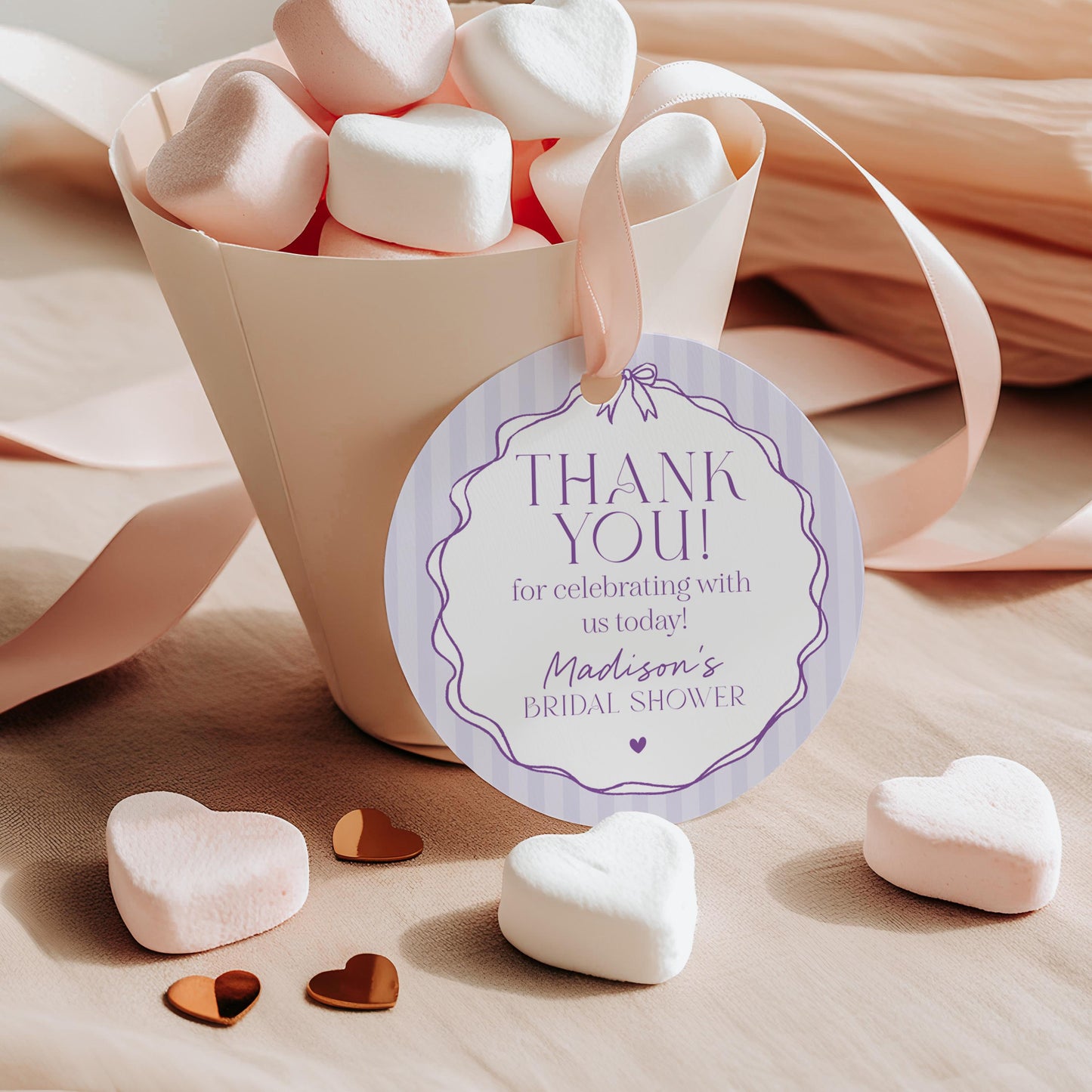 Purple Coquette Bow Baby Shower Favor Tags Template, Editable Lavender Baby Sprinkle, Printable Hand-Drawn Bows, Digital Download WP1063