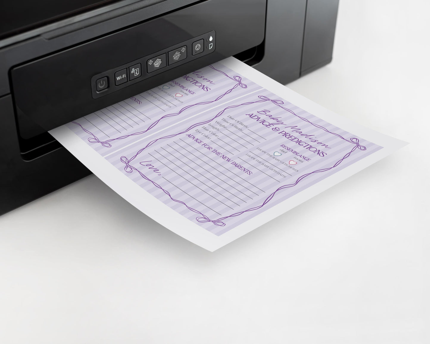 Purple Coquette Bow Advice for Baby Cards Template, Editable Lavender Baby Sprinkle, Printable Hand-Drawn Bows, Digital Download WP1063