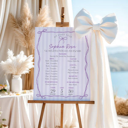 Purple Coquette Bow First Year Milestone Sign Template, Editable Lavender Birthday Kit, Printable Hand-Drawn Bows, Digital Download WP1063
