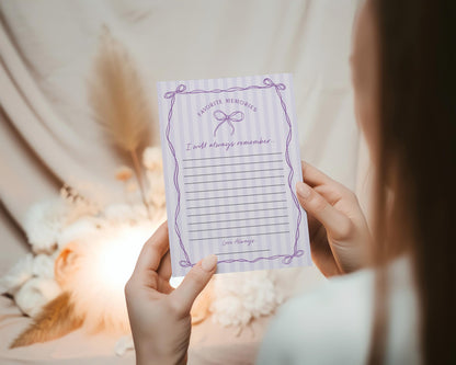Purple Coquette Bow Favorite Memories Birthday Girl Template, Editable Lavender Birthday Kit, Printable Hand-Drawn Bow Download WP1063