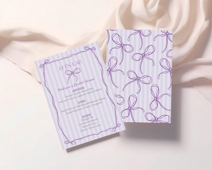 Purple Coquette Bow Menu Template, Editable Lavender Baby Shower, Printable Tying the Knot Bridal Shower DIY Birthday Decor WP1063