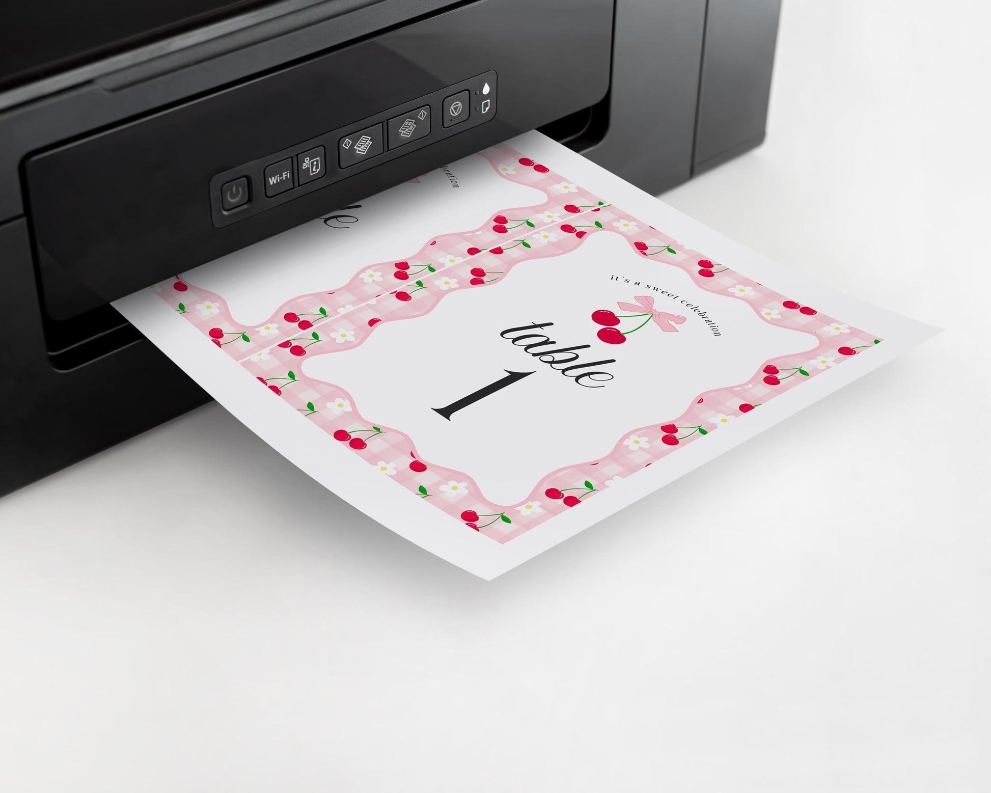 Pink Cherry Gingham Table Number Cards Template, Coquette Sweet Cherry Baby Shower, Pastel Bridal Brunch, Girl Birthday Table Decor WP1071