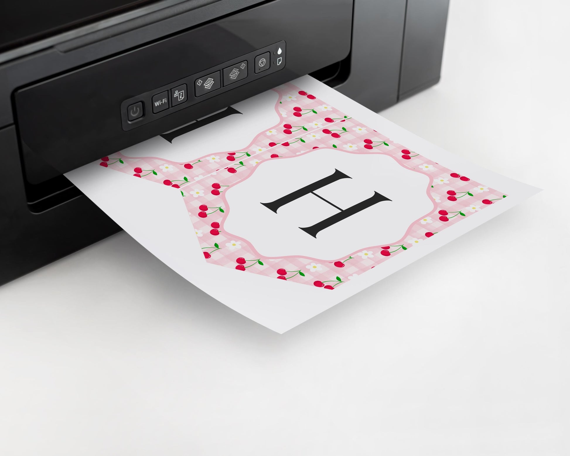 Pink Cherry Gingham Birthday Banner Template, Sweet Coquette Bow Cherry First Celebration, Pastel Gingham Party Decor WP1071