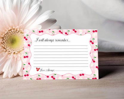 Pink Cherry Gingham Favorite Memories Birthday Girl Template, Coquette Cherry Sweet Birthday Party Game, Pastel Gingham Party Decor WP1071