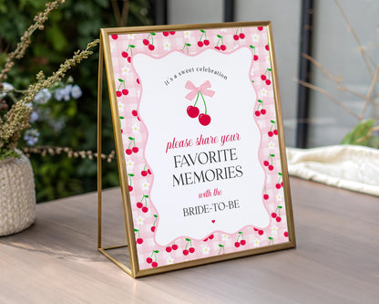 Pink Cherry Gingham Favorite Memories with the Bride Template, Coquette Cherry Sweet Bridal Shower, Pastel Gingham Bridal Brunch WP1071