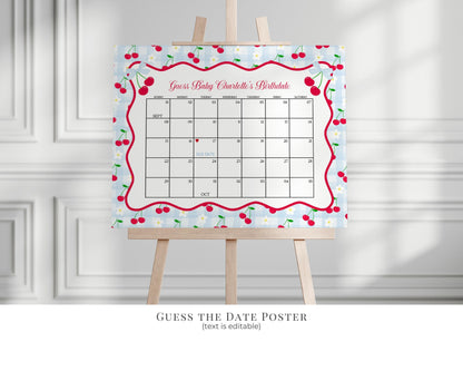 Blue Cherry Gingham Baby Shower Bundle Printable Template, Coquette Sweet Cherry on Top Baby Sprinkle, Pastel Gingham Nesting Party WP1072