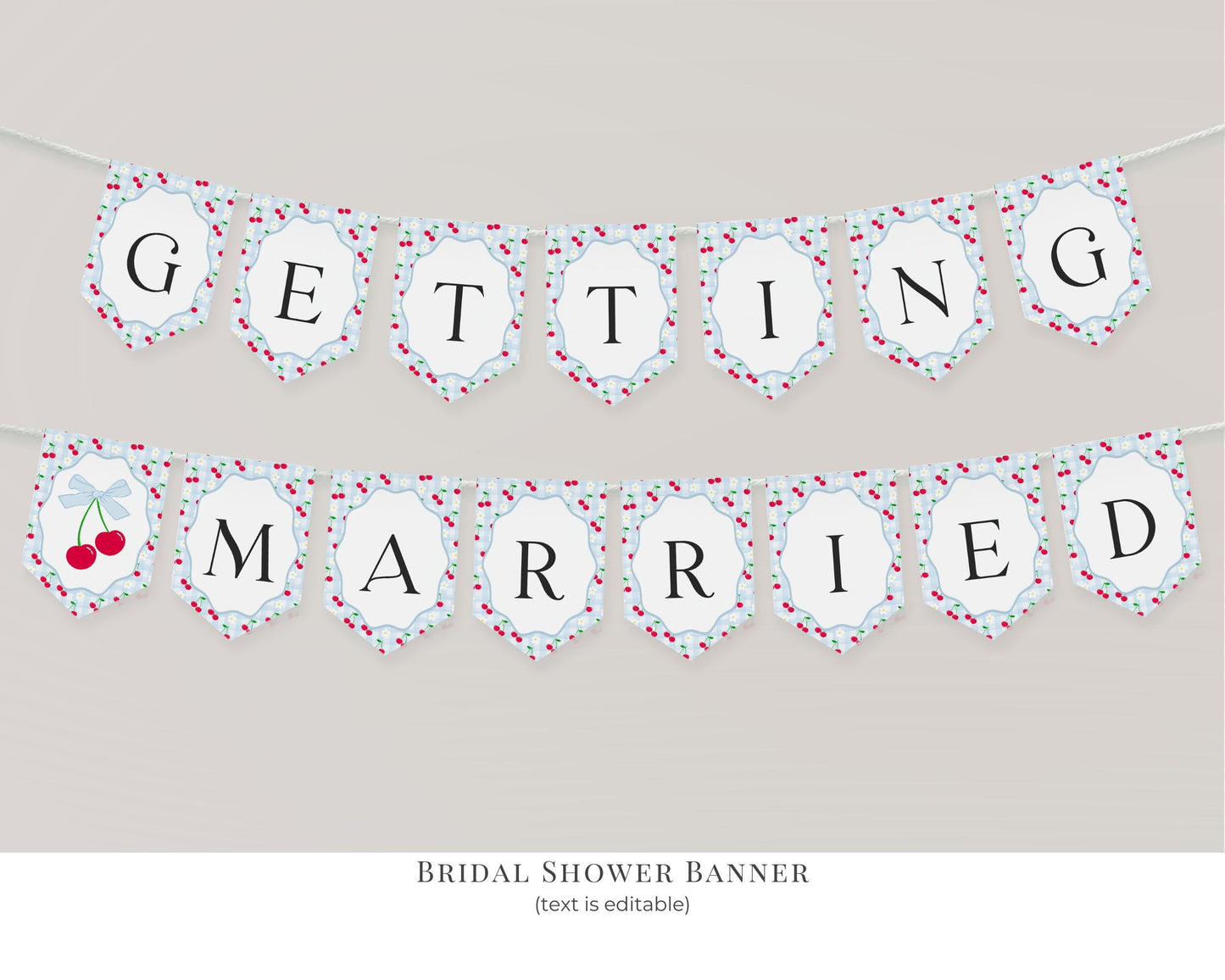 Blue Cherry Gingham Bridal Shower Bundle Printable Template, Coquette Cherry Sweet Bridal Brunch, Pastel Engagement Party Decor WP1072