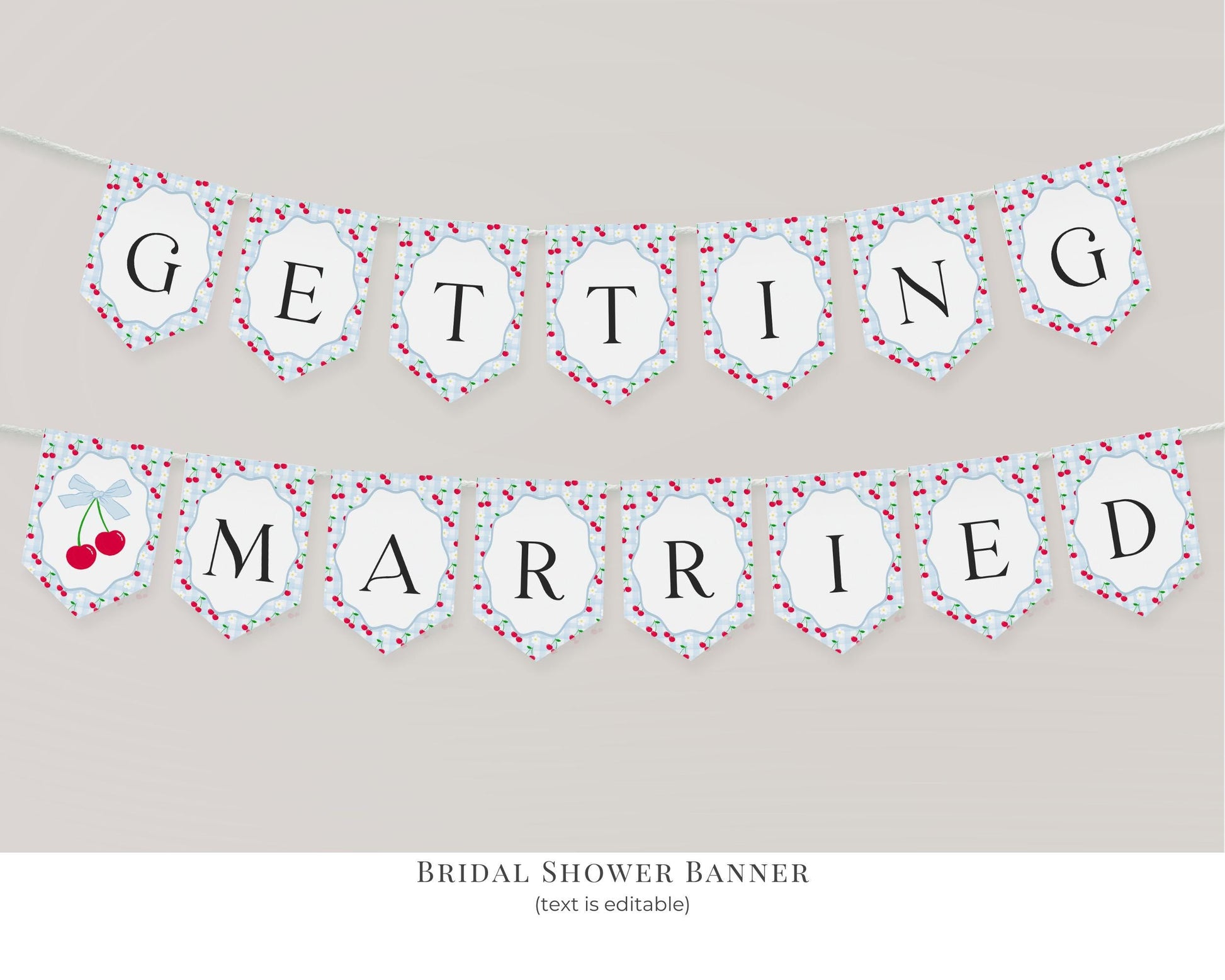 Blue Cherry Gingham Bridal Shower Bundle Printable Template, Coquette Cherry Sweet Bridal Brunch, Pastel Engagement Party Decor WP1072