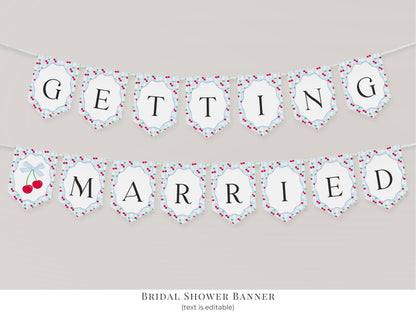 Blue Cherry Gingham Bridal Shower Bundle Printable Template, Coquette Cherry Sweet Bridal Brunch, Pastel Engagement Party Decor WP1072