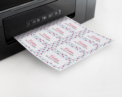 Blue Cherry Gingham Place Cards Template, Coquette Sweet Cherry Baby Shower, Pastel Gingham Bridal Brunch, Girl Birthday Party Decor WP1072