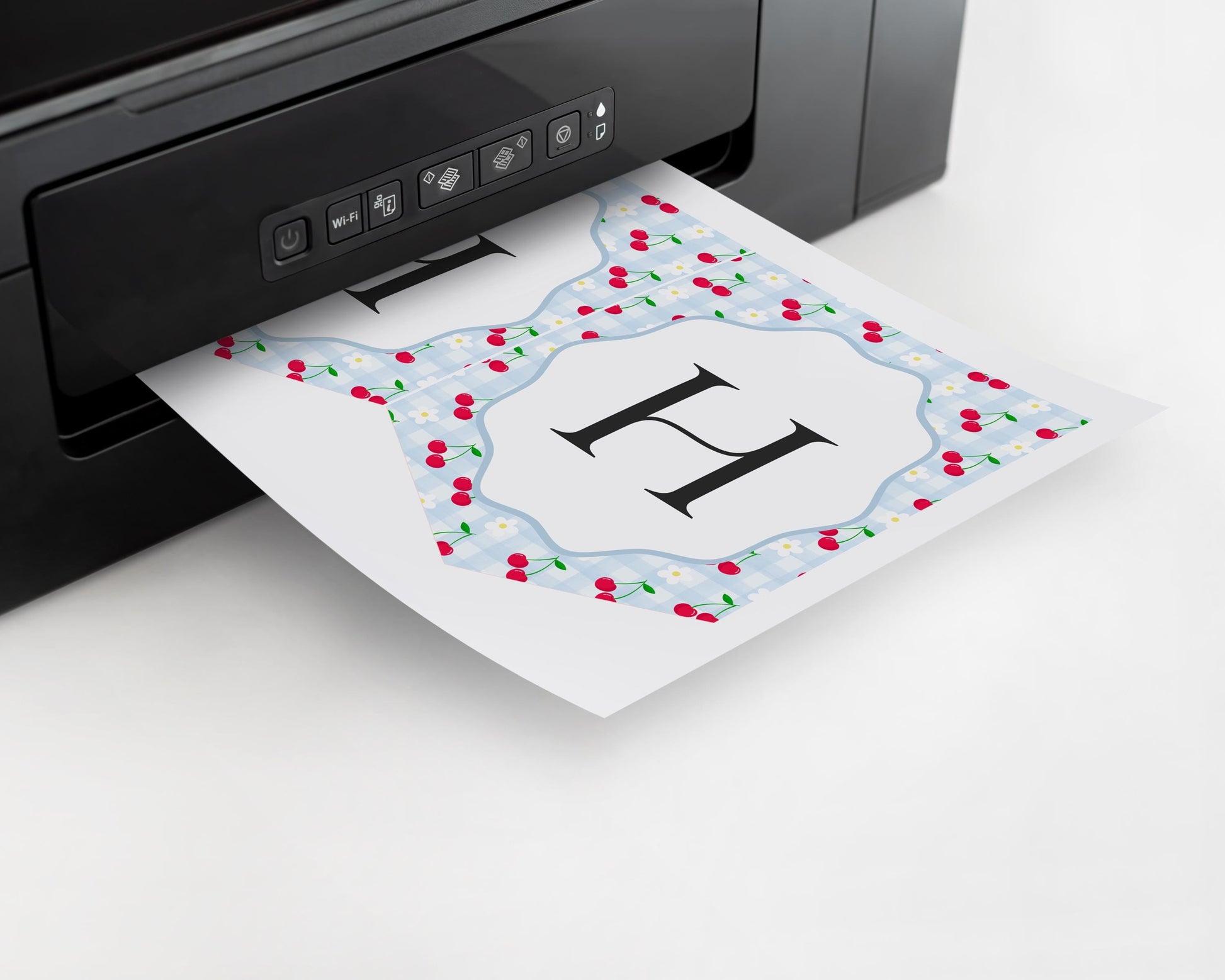 Blue Cherry Gingham Birthday Banner Template, Sweet Coquette Bow Cherry First Celebration, Pastel Gingham Party Decor WP1072