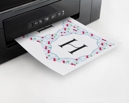 Blue Cherry Gingham Birthday Banner Template, Sweet Coquette Bow Cherry First Celebration, Pastel Gingham Party Decor WP1072