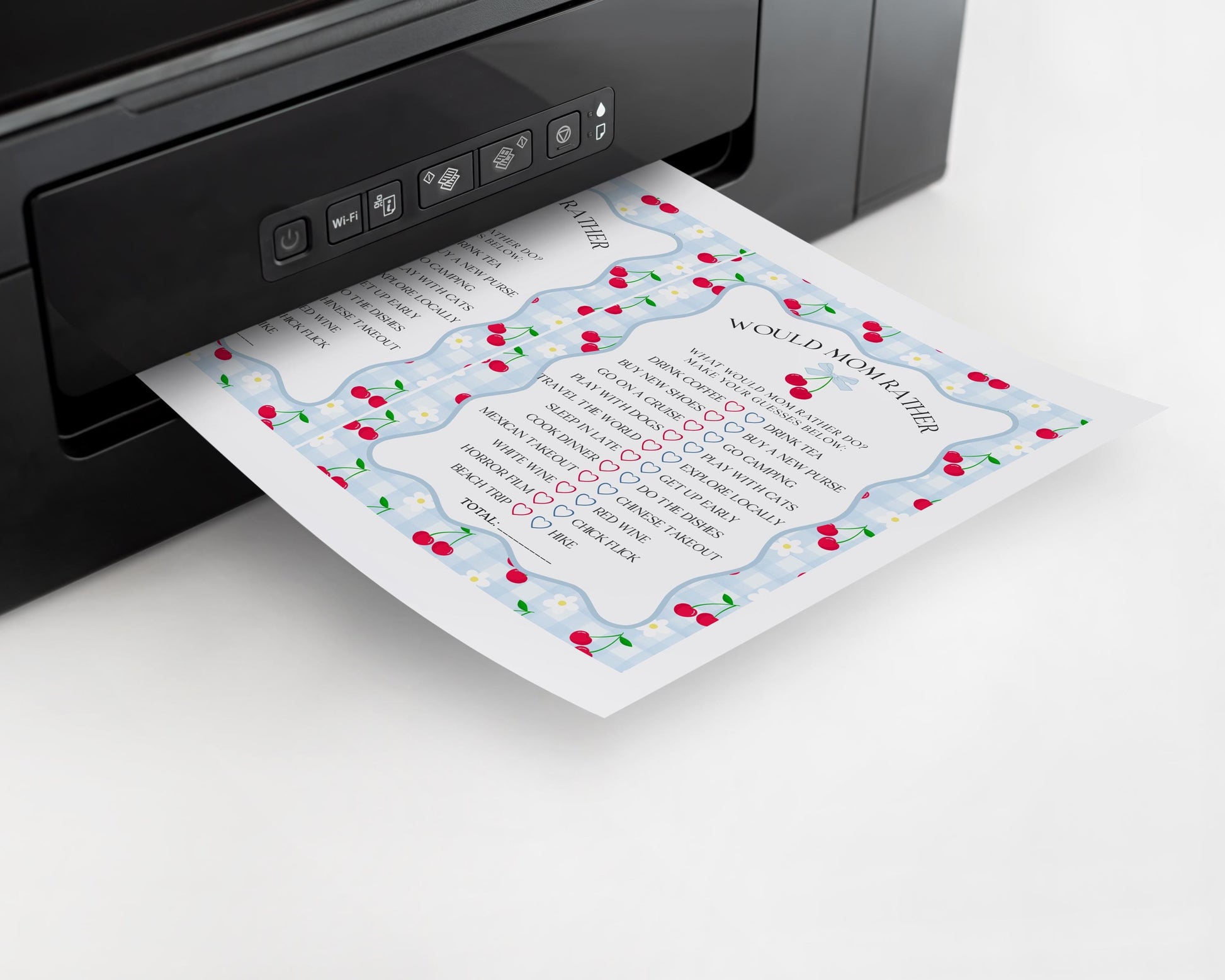 Blue Cherry Gingham Baby Shower Games Template, Coquette Sweet Cherry on Top Baby Sprinkle, Pastel Gingham Nesting Party Decor WP1072