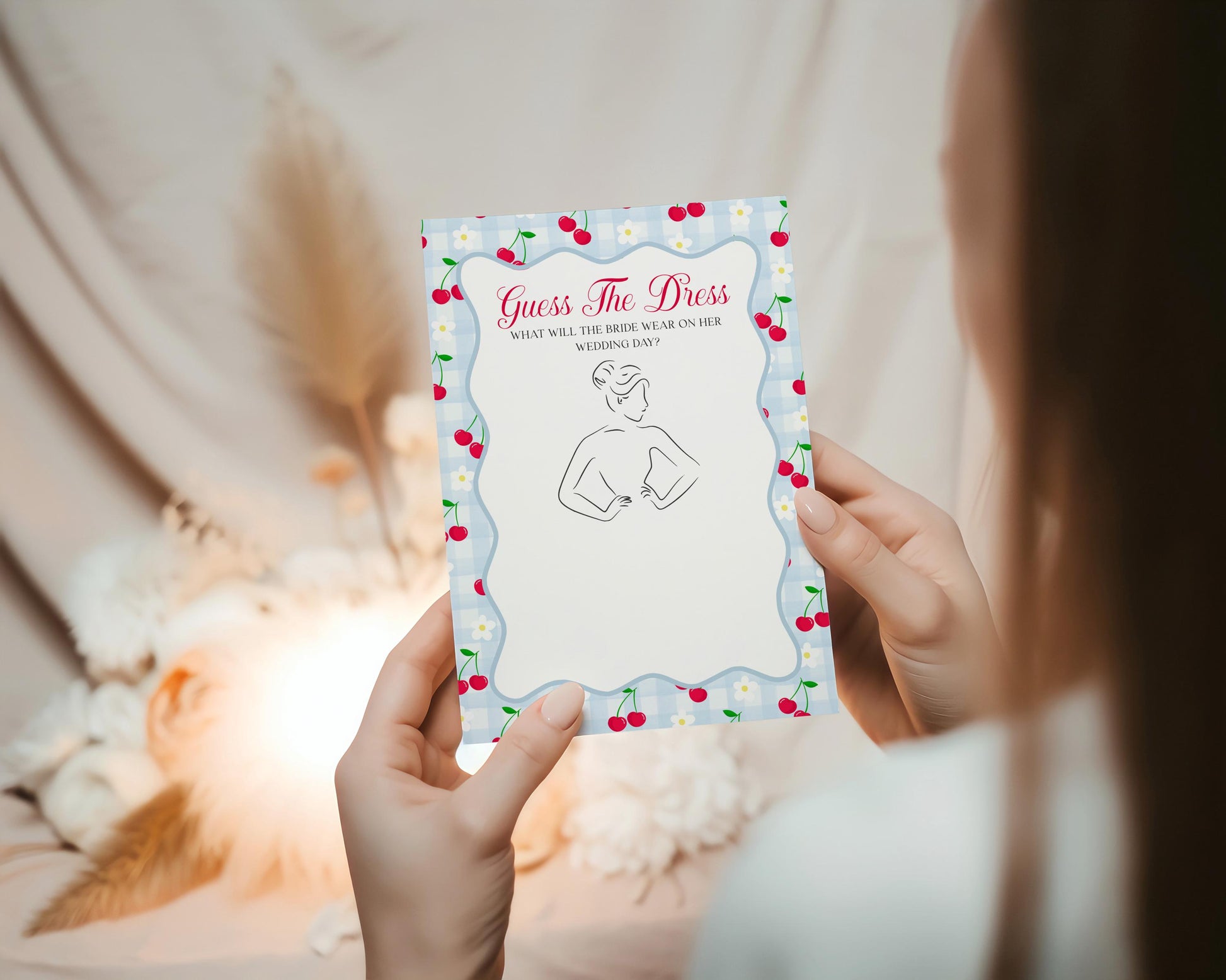 Blue Cherry Gingham Bridal Shower Games Set Template, Coquette Cherry Sweet Bridal Brunch, Pastel Engagement Party Decor WP1072