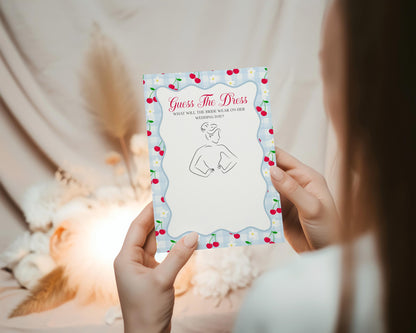 Blue Cherry Gingham Bridal Shower Games Set Template, Coquette Cherry Sweet Bridal Brunch, Pastel Engagement Party Decor WP1072