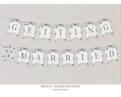 Black Toile De Jouy Bridal Shower Printable Bundle, Black Chinoiserie French Theme Wedding Party, Black Wildflower Bridal Brunch WP1069