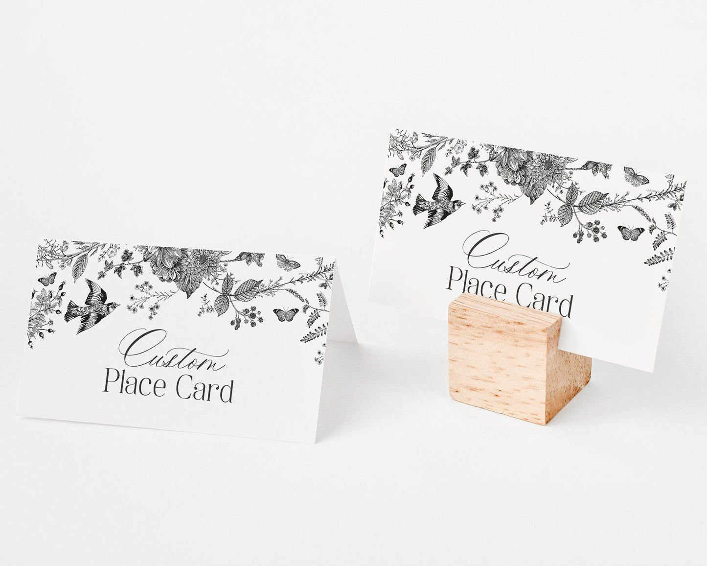 Black Toile De Jouy Place Cards Template, Black Chinoiserie Bridal Shower, Wildflower Toile Baby Shower Sign, Birthday Party WP1069