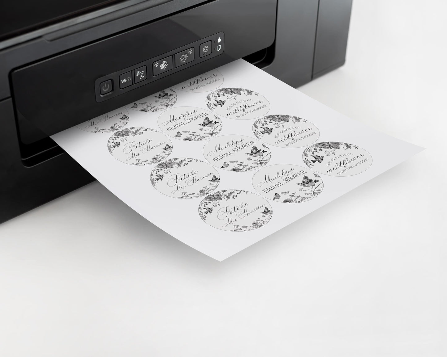 Black Toile de Jouy Bridal Shower Cupcake Topper Printable Template, Black Chinoiserie French Wedding Party, Wildflower Bridal Brunch WP1069