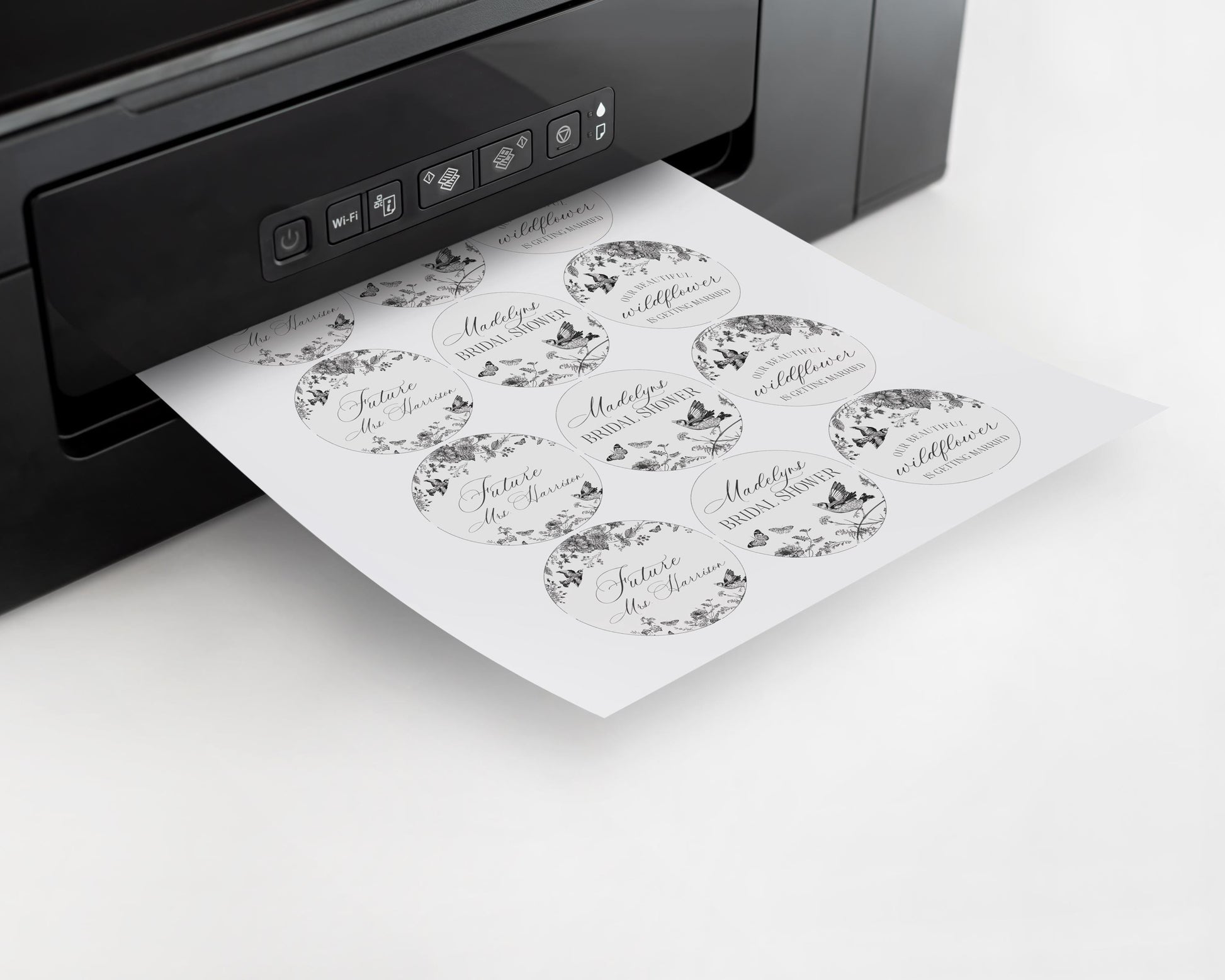 Black Toile de Jouy Bridal Shower Cupcake Topper Printable Template, Black Chinoiserie French Wedding Party, Wildflower Bridal Brunch WP1069