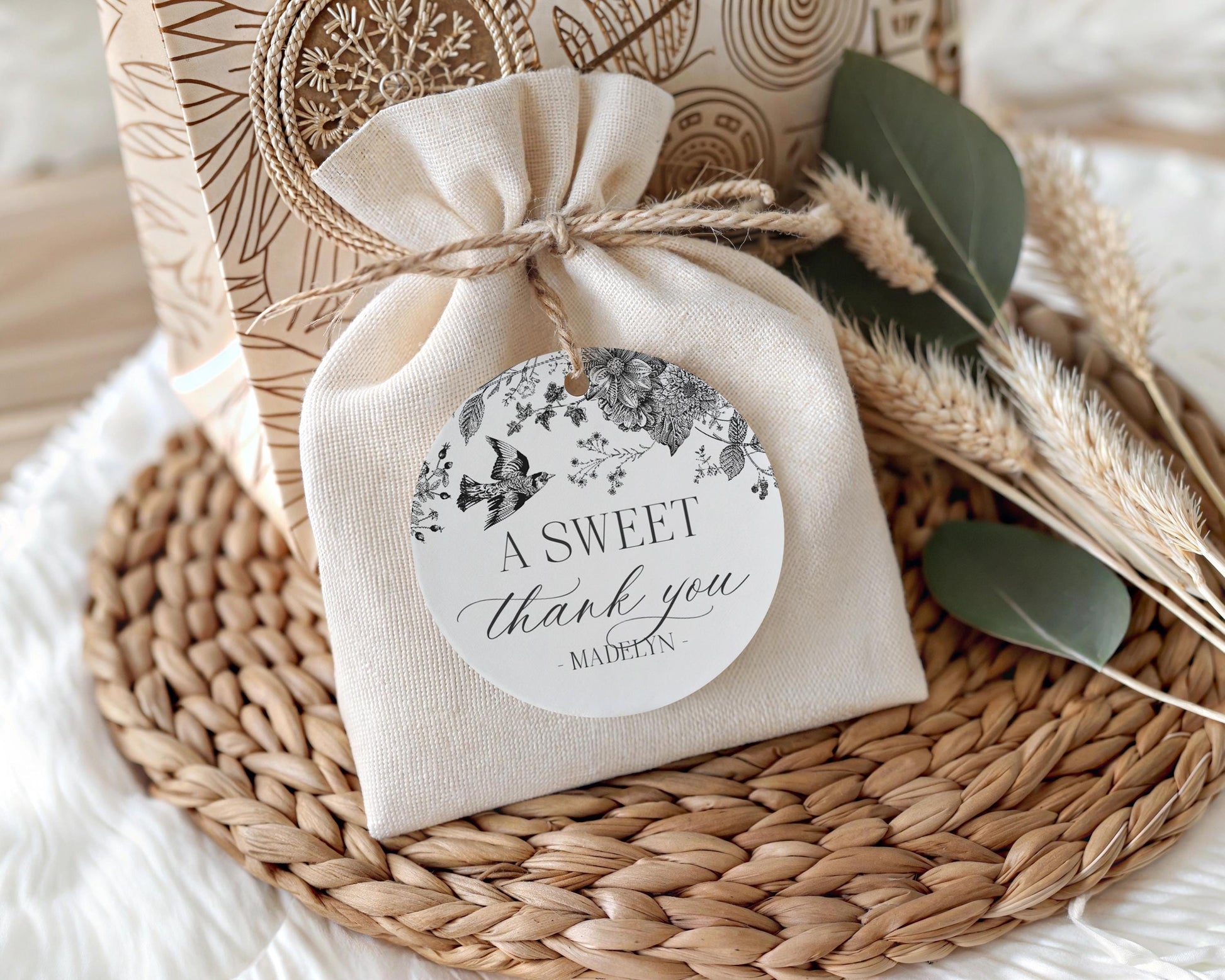 Black Toile De Jouy Baby Shower Favor Tags Printable Template, BBaby in Bloom Wildflower Baby Brunch, Black Chinoiserie Nesting Party WP1069