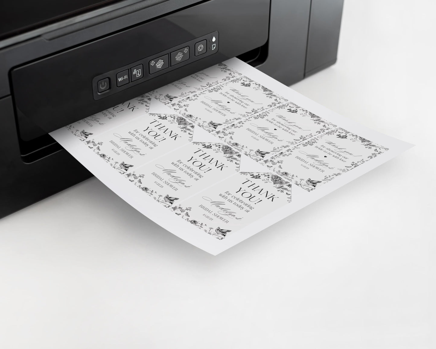 Black Toile De Jouy Bridal Shower Favor Tag Printable Template, Black Chinoiserie French Wedding Party, Wildflower Bridal Brunch WP1069