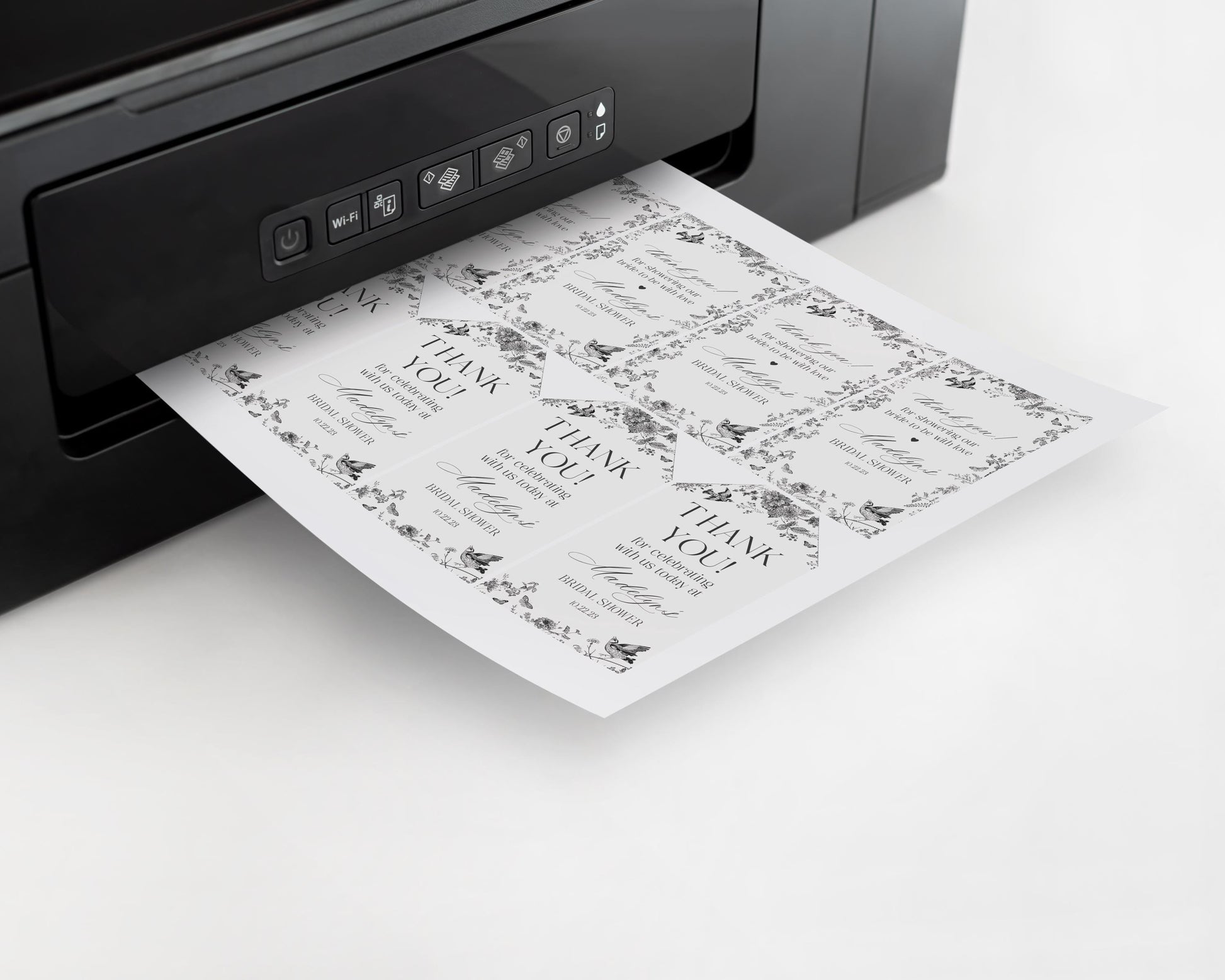 Black Toile De Jouy Bridal Shower Favor Tag Printable Template, Black Chinoiserie French Wedding Party, Wildflower Bridal Brunch WP1069