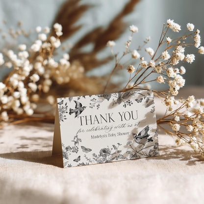 Black Toile De Jouy Thank You Card Template, Black Chinoiserie Bridal Shower, Wildflower Toile Baby Shower Sign, Birthday Party Decor WP1069