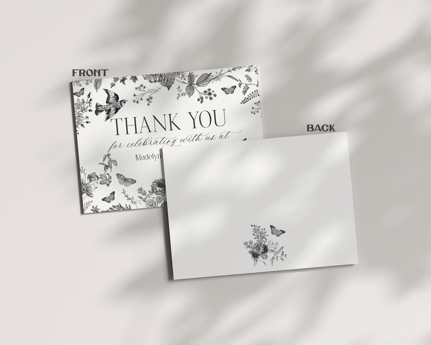 Black Toile De Jouy Thank You Card Template, Black Chinoiserie Bridal Shower, Wildflower Toile Baby Shower Sign, Birthday Party Decor WP1069