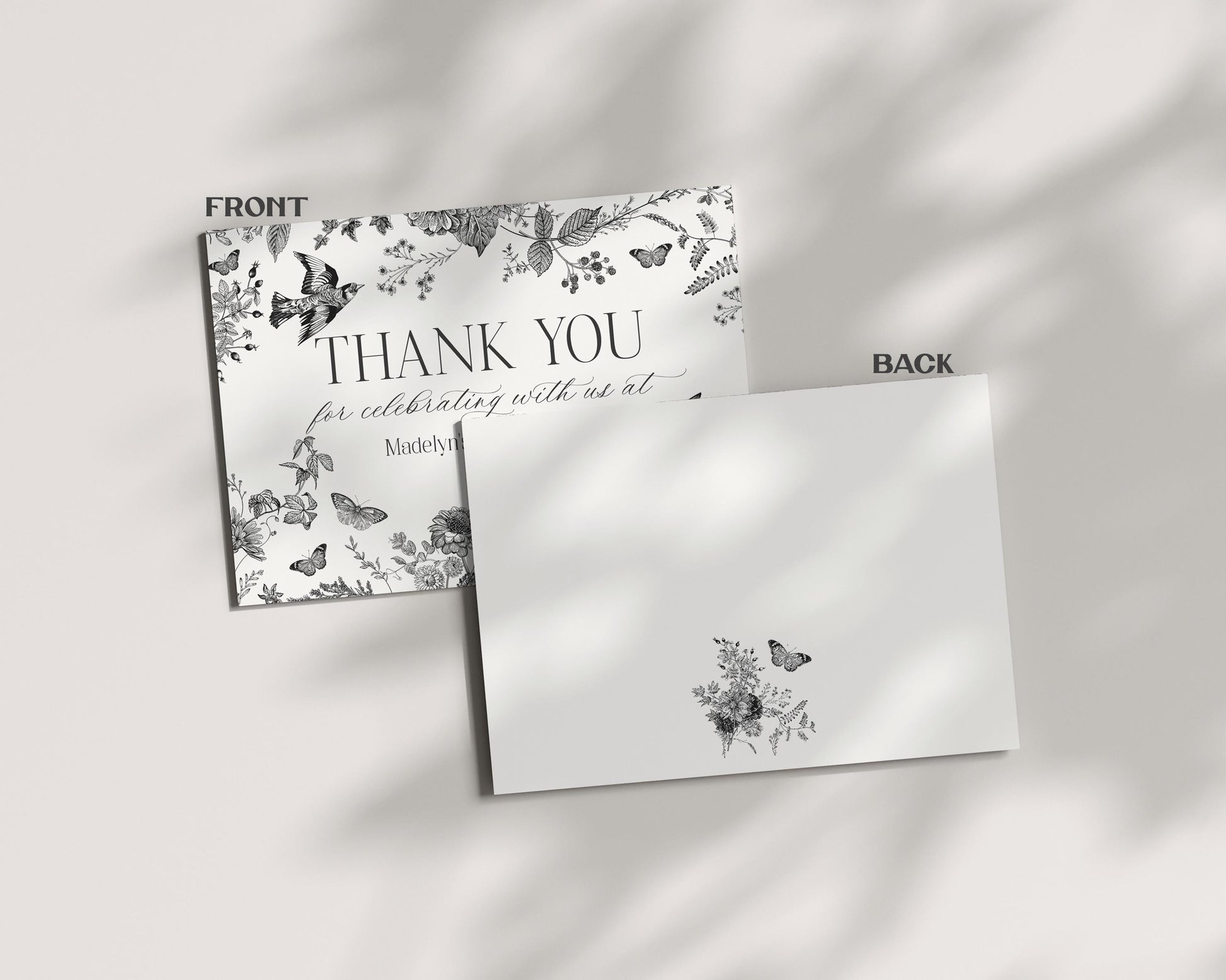 Black Toile De Jouy Thank You Card Template, Black Chinoiserie Bridal Shower, Wildflower Toile Baby Shower Sign, Birthday Party Decor WP1069