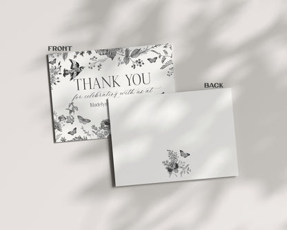Black Toile De Jouy Thank You Card Template, Black Chinoiserie Bridal Shower, Wildflower Toile Baby Shower Sign, Birthday Party Decor WP1069