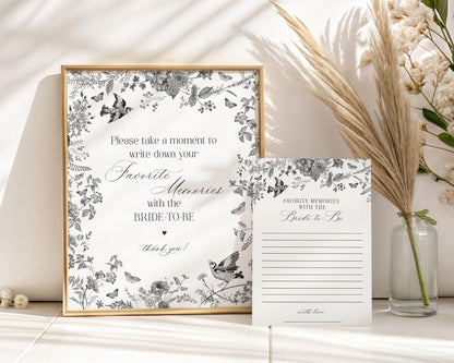 Black Toile De Jouy Favorite Memories with Bride Template, Black Chinoiserie French Engagement Party, Black Wildflower Bridal Brunch WP1069