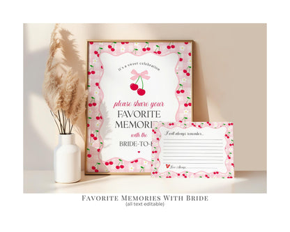 Pink Cherry Gingham Bachelorette Bundle Template, Coquette Cherry Sweet Hen Party, Pastel Gingham Engagement Girls Night Decor WP1071