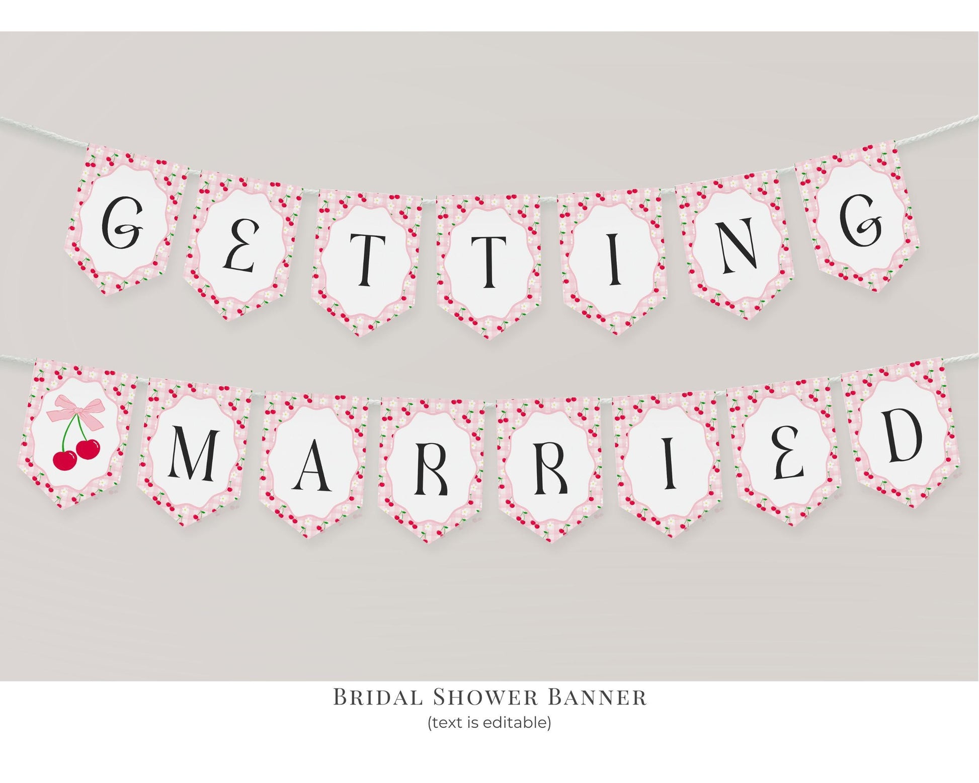 Pink Cherry Gingham Bridal Shower Bundle Printable Template, Coquette Cherry Sweet Bridal Brunch, Pastel Engagement Party Decor WP1071