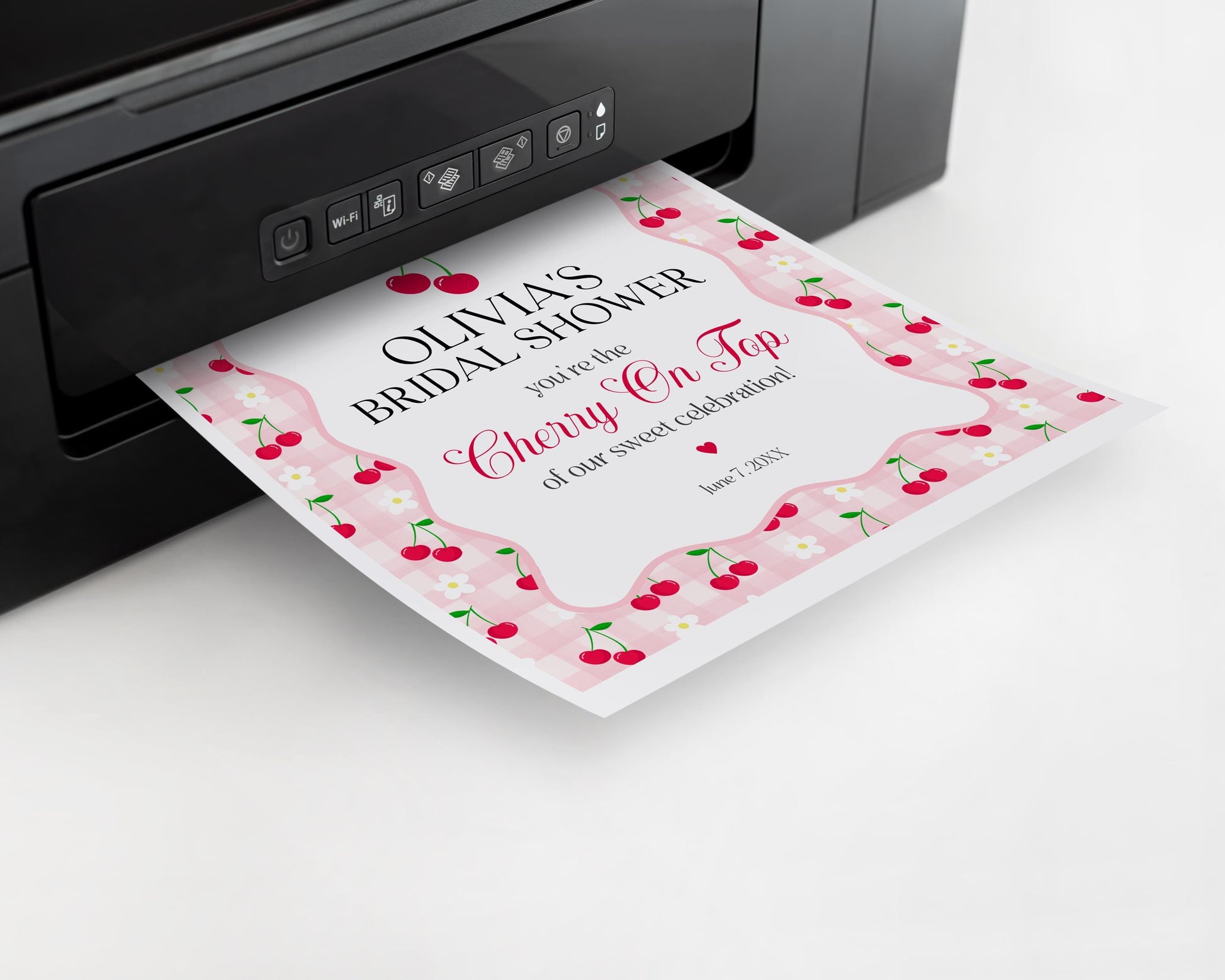 Pink Cherry Gingham Bachelorette Welcome Sign Printable Template, Coquette Cherry Sweet Hen Party Pastel Engagement Girls Night Decor WP1071