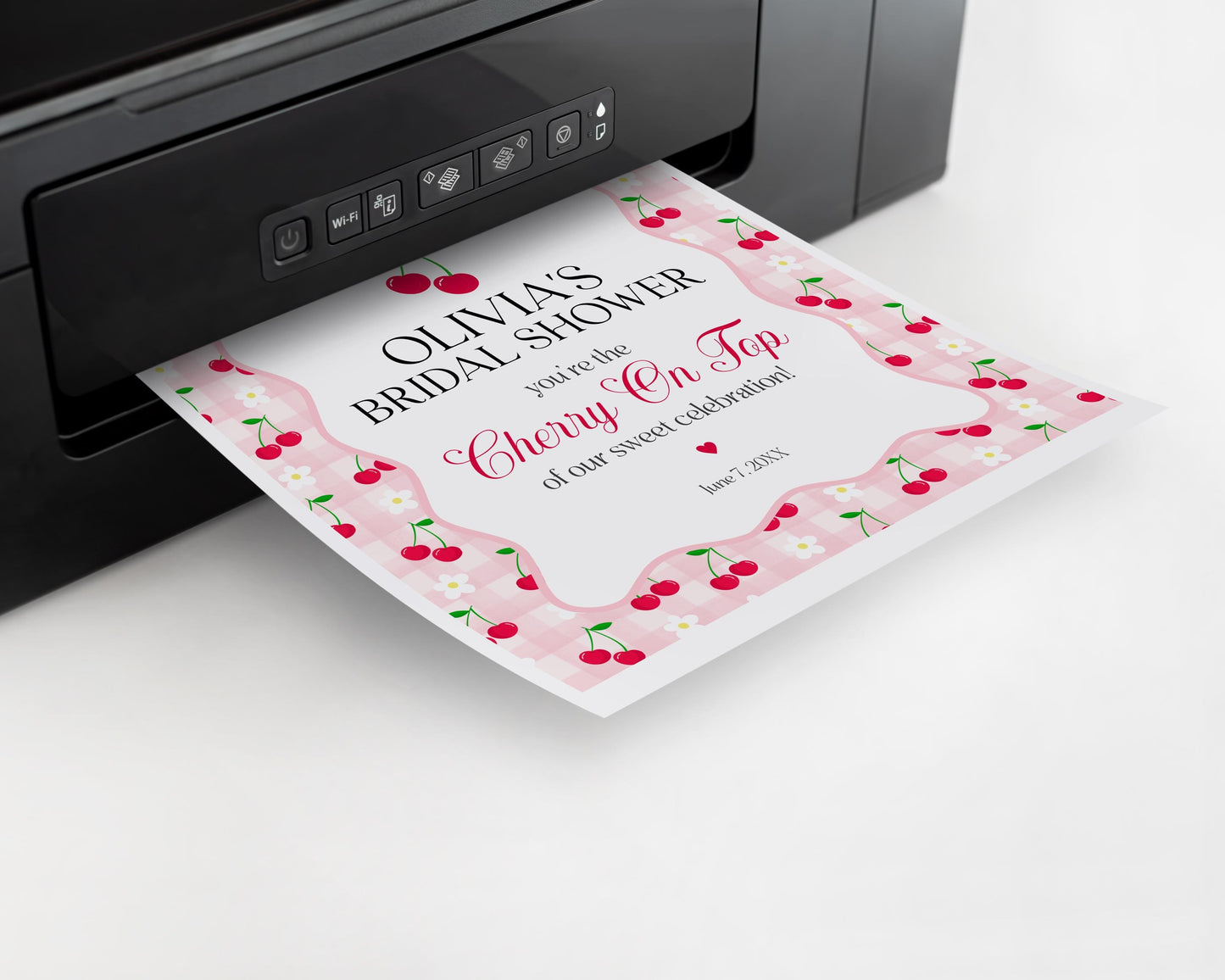 Pink Cherry Gingham Bridal Shower Welcome Sign Printable Template, Coquette Cherry Sweet Bridal Brunch, Pastel Engagement Party Decor WP1071