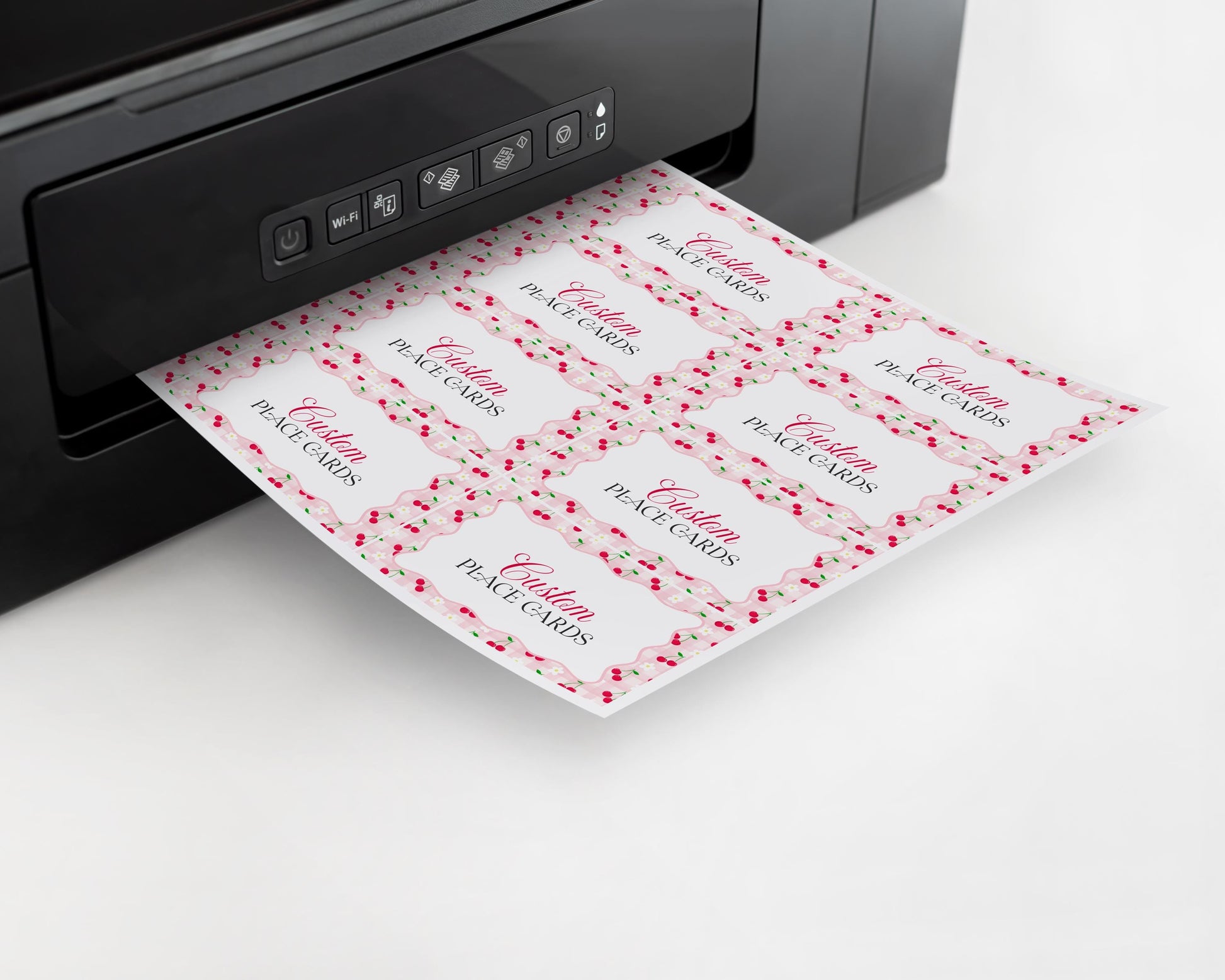 Pink Cherry Gingham Place Cards Template, Coquette Sweet Cherry Baby Shower, Pastel Gingham Bridal Brunch, Girl Birthday Party Decor WP1071