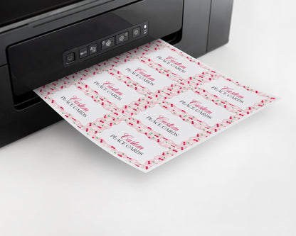 Pink Cherry Gingham Place Cards Template, Coquette Sweet Cherry Baby Shower, Pastel Gingham Bridal Brunch, Girl Birthday Party Decor WP1071