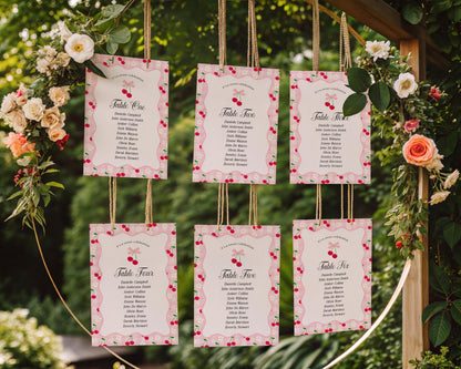 Pink Cherry Gingham Seating Chart Poster Template, Coquette Sweet Cherry Baby Sprinkle, Pastel Bridal Shower, Girl Birthday Party WP1071