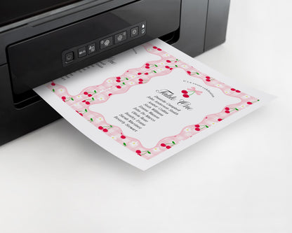 Pink Cherry Gingham Seating Chart Cards Template, Coquette Sweet Cherry Baby Sprinkle, Pastel Bridal Shower, Girl Birthday Party WP1071