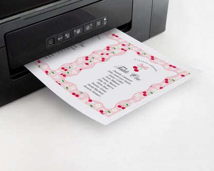 Pink Cherry Gingham Seating Chart Poster Template, Coquette Sweet Cherry Baby Sprinkle, Pastel Bridal Shower, Girl Birthday Party WP1071