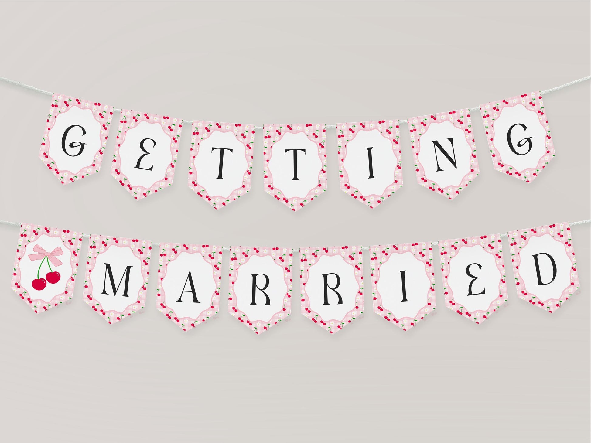 Pink Cherry Gingham Bridal Shower Banner Template, Coquette Cherry Sweet Bridal Brunch, Pastel Gingham Engagement Party Decor WP1071