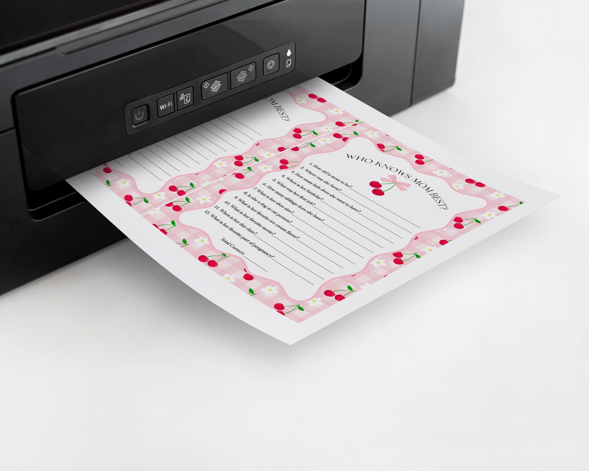 Pink Cherry Gingham Baby Shower Games Template, Coquette Sweet Cherry on Top Baby Sprinkle, Pastel Gingham Nesting Party Decor WP1071