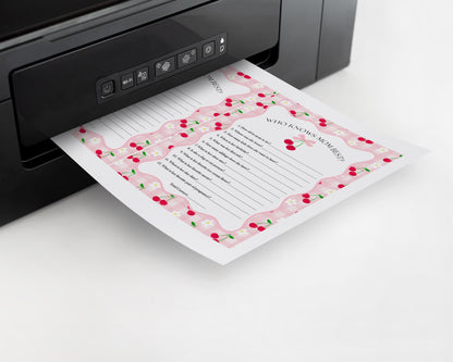 Pink Cherry Gingham Baby Shower Games Template, Coquette Sweet Cherry on Top Baby Sprinkle, Pastel Gingham Nesting Party Decor WP1071