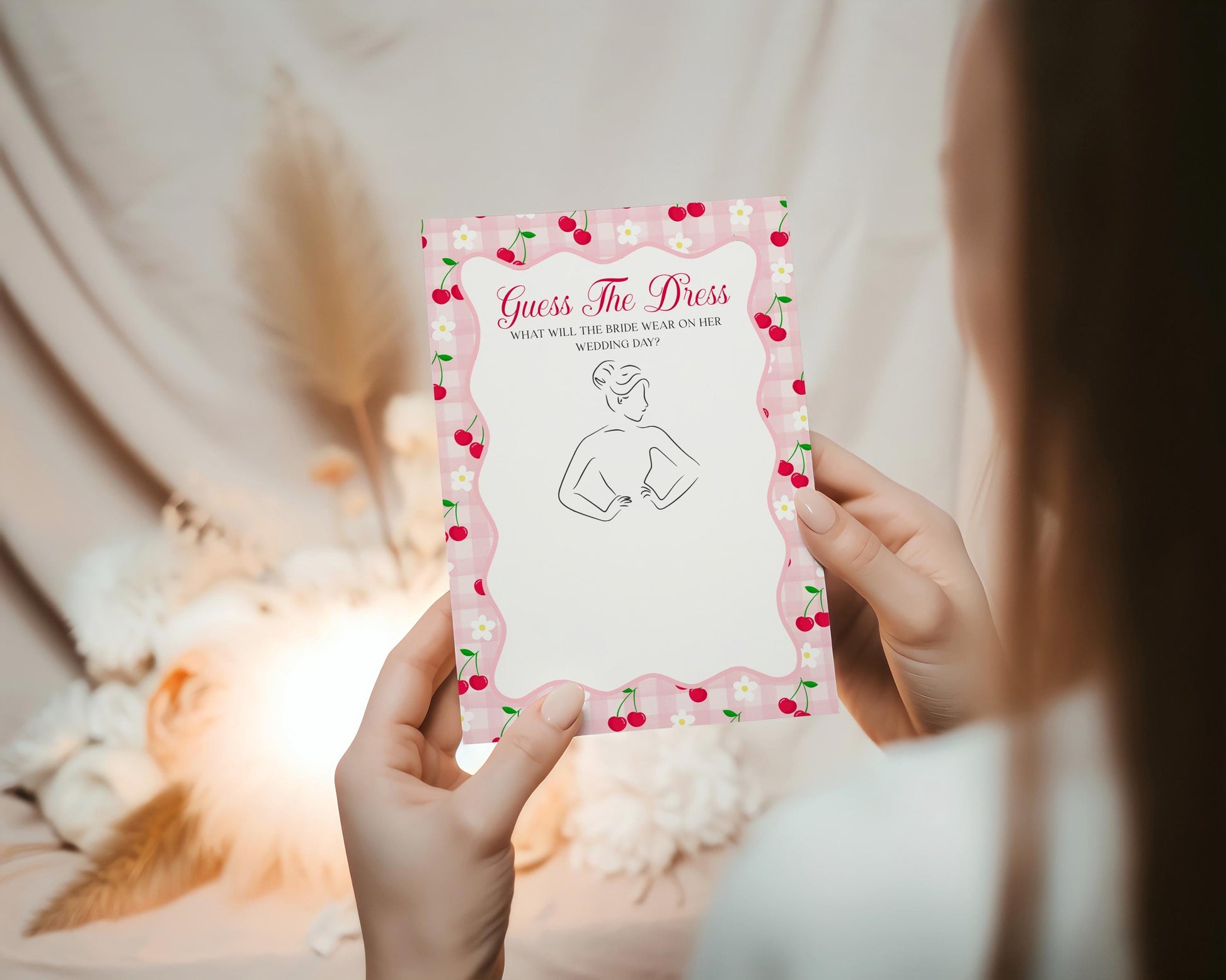 Pink Cherry Gingham Bridal Shower Games Set Template, Coquette Cherry Sweet Bridal Brunch, Pastel Engagement Party Decor WP1071