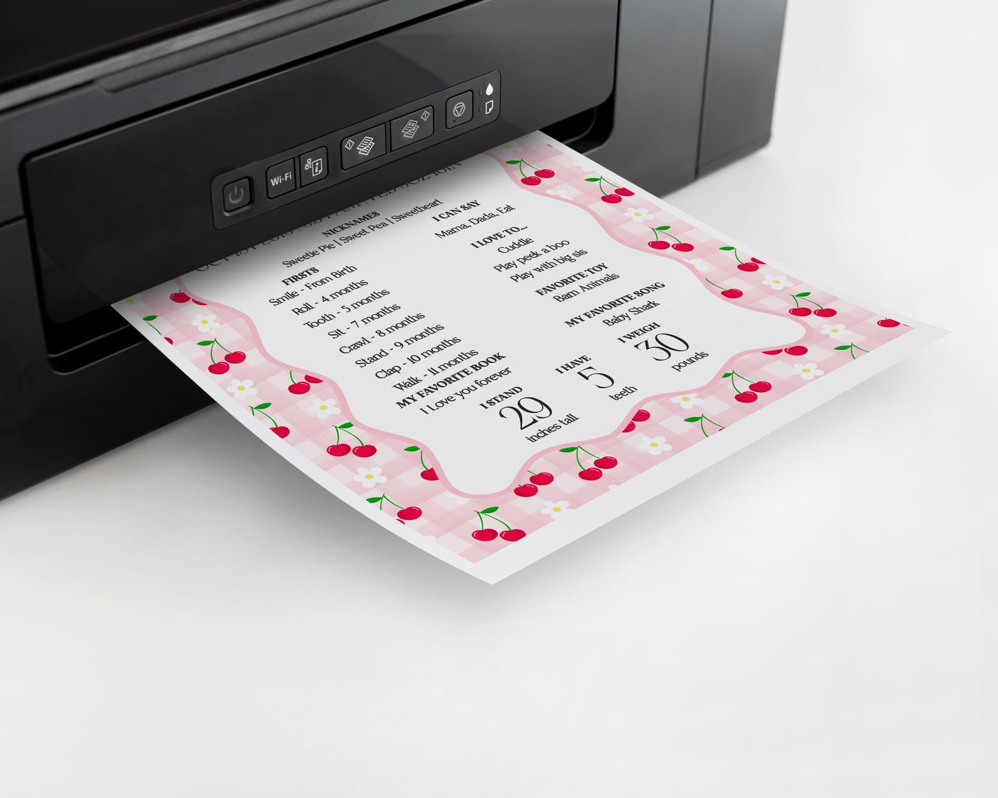 Pink Cherry Gingham First Year Milestone Sign Printable Template, Coquette Sweet Cherry First Birthday Party, Pastel Party Decor WP1071