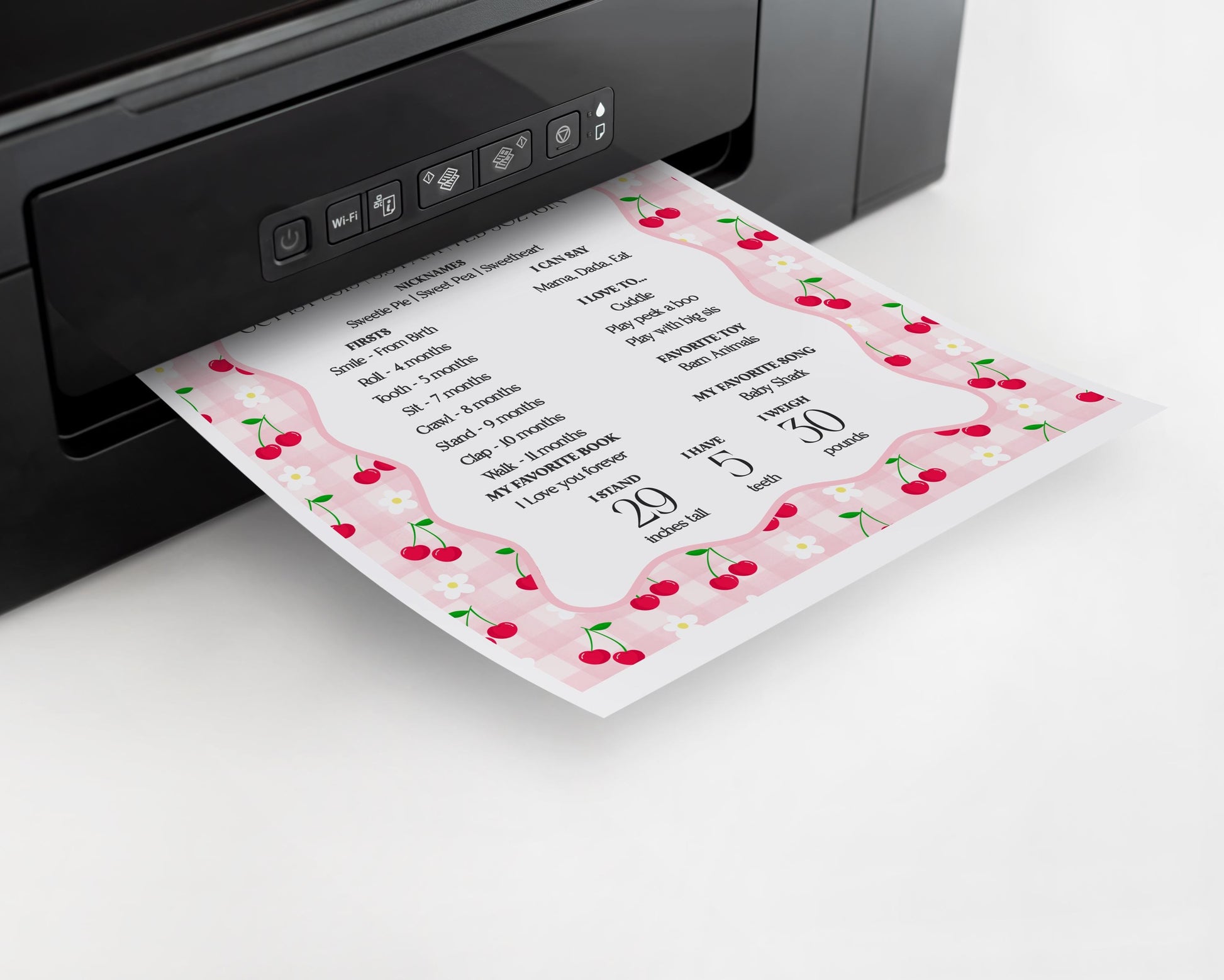 Pink Cherry Gingham First Year Milestone Sign Printable Template, Coquette Sweet Cherry First Birthday Party, Pastel Party Decor WP1071