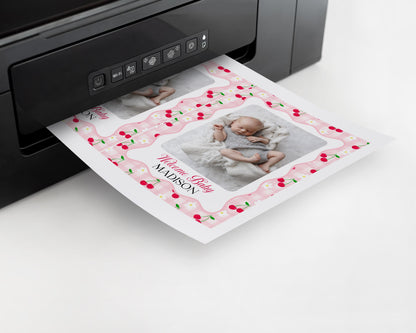 Pink Cherry Gingham 1st Birthday Milestone Banner Template, Coquette Sweet Cherry First Celebration, Pastel Gingham Party Decor WP1071